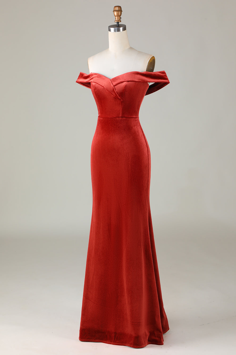 Veludo fora do ombro terracota vestido de dama de honra