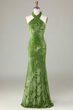 Veludo Halter Olive Vestido Madrinha