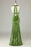 Veludo Halter Olive Vestido Madrinha