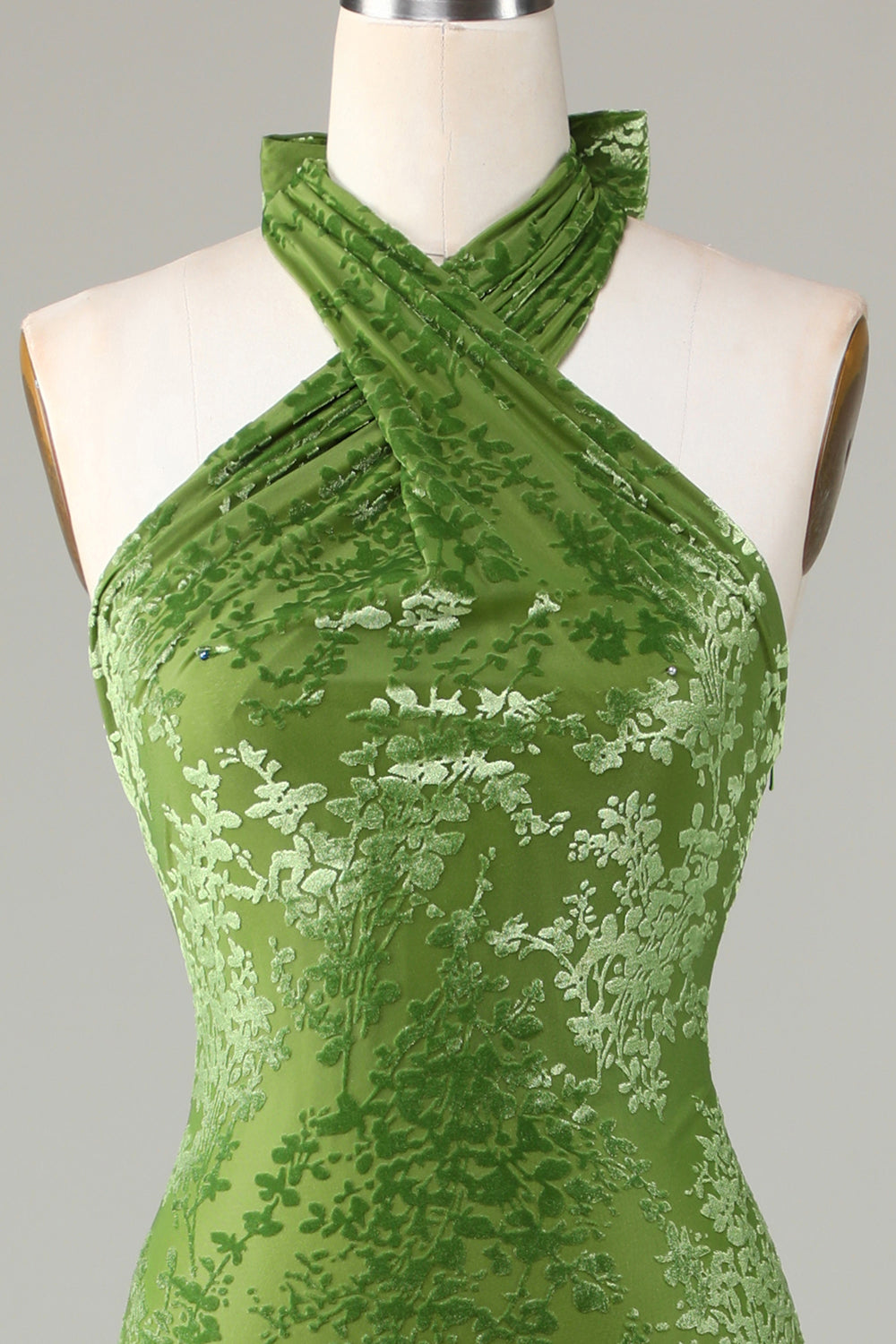 Veludo Halter Olive Vestido Madrinha