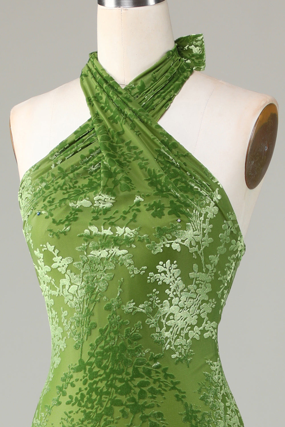 Veludo Halter Olive Vestido Madrinha