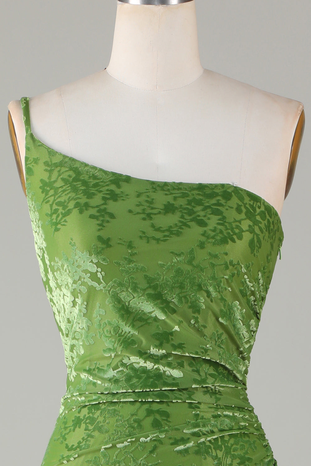 Veludo Sereia Um Ombro Olive Vestido Madrinha