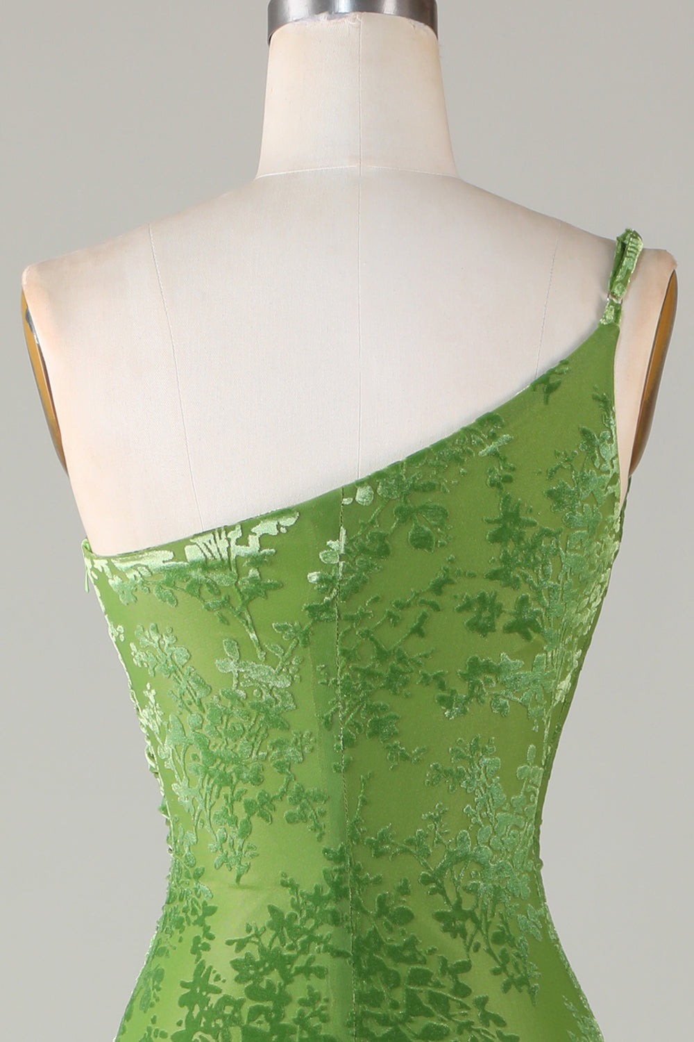 Veludo Sereia Um Ombro Olive Vestido Madrinha