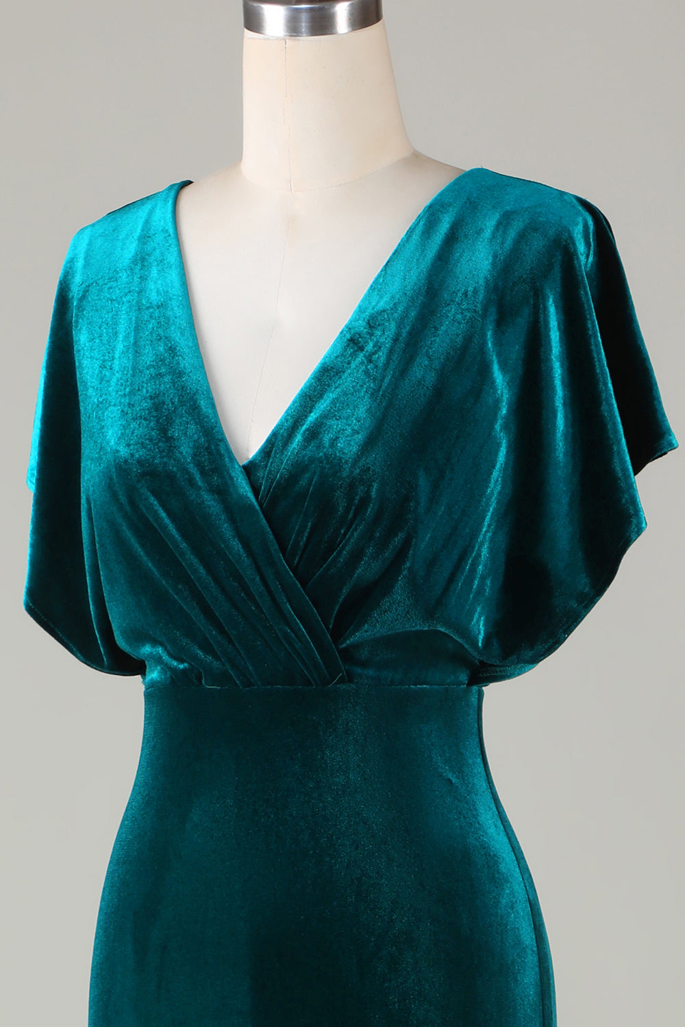 Veludo V-Neck Peacock vestido de dama de honra com babados