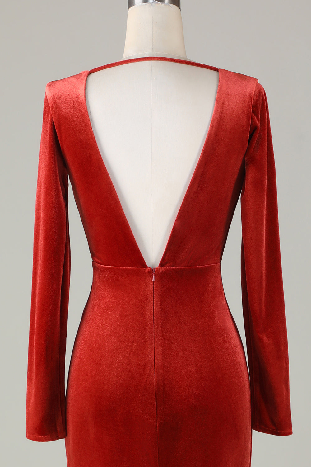 Veludo Sereia Terracota Vestido Madrinha com mangas compridas