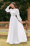 Marfim Bateau Chiffon Long Boho Vestido de Noiva com Renda