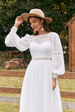 Marfim Bateau Chiffon Long Boho Vestido de Noiva com Renda