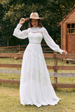Marfim mangas compridas Boho vestido de noiva com renda