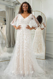 Marfim Batwing mangas renda varredura trem vestido de noiva