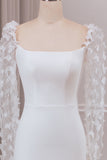 Trompete de Marfim Varredura Trem Mangas Longas Vestido de Noiva com Apliques 3D