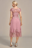Dusty Rose A-Line Tea-Length Mãe do vestido de noiva com lantejoulas