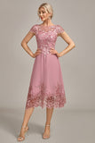 Dusty Rose A-Line Tea-Length Mãe do vestido de noiva com lantejoulas