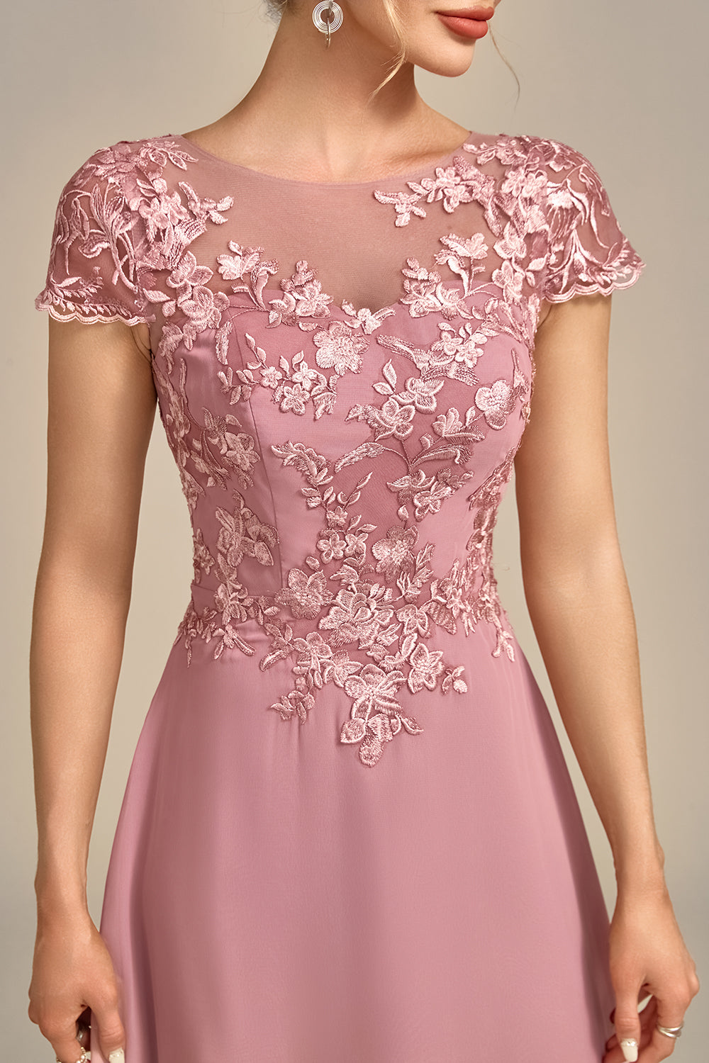 Dusty Rose A-Line Tea-Length Mãe do vestido de noiva com lantejoulas