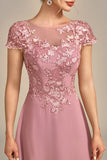 Dusty Rose A-Line Tea-Length Mãe do vestido de noiva com lantejoulas