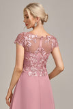 Dusty Rose A-Line Tea-Length Mãe do vestido de noiva com lantejoulas