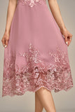 Dusty Rose A-Line Tea-Length Mãe do vestido de noiva com lantejoulas
