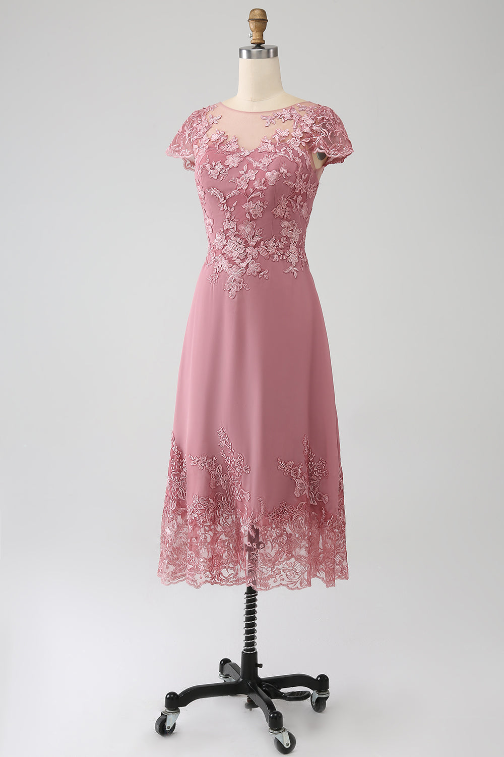 Dusty Rose A-Line Tea-Length Mãe do vestido de noiva com lantejoulas