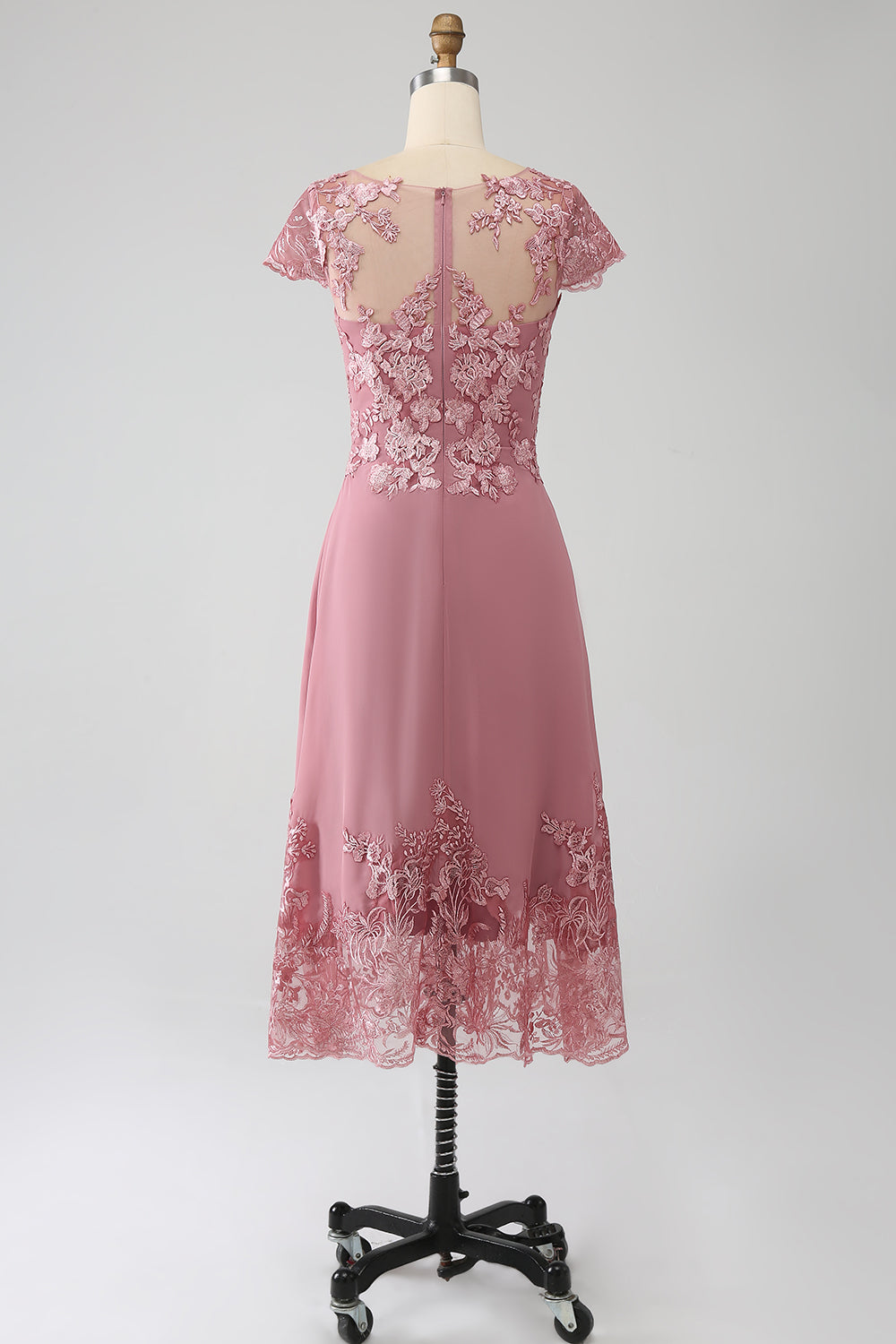 Dusty Rose A-Line Tea-Length Mãe do vestido de noiva com lantejoulas