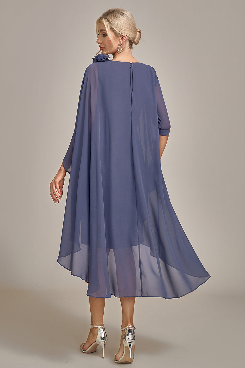 Bainha Scoop frisado até o joelho Chiffon mãe do vestido da noiva