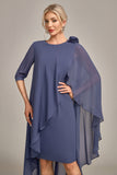 Bainha Scoop frisado até o joelho Chiffon mãe do vestido da noiva