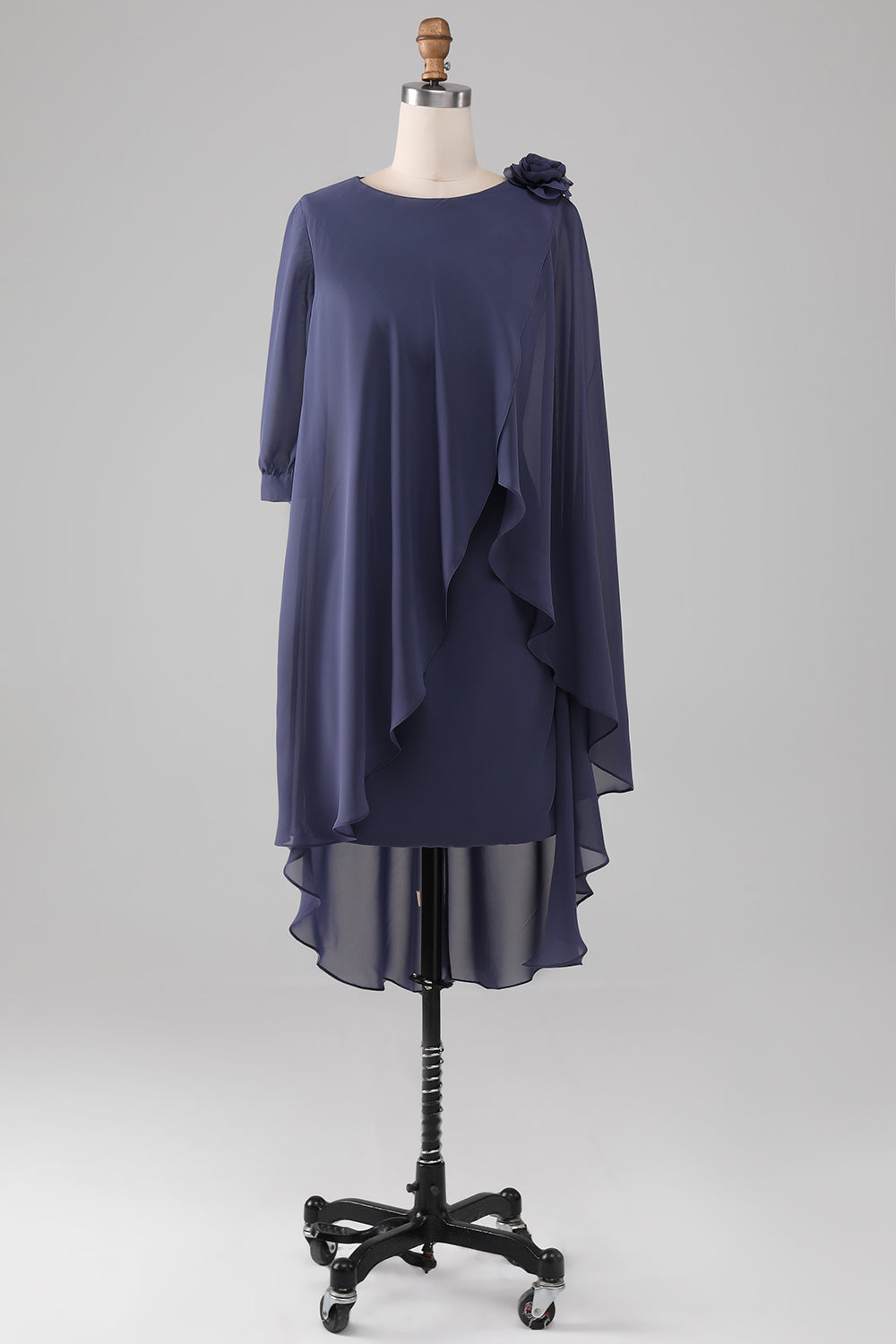 Bainha Scoop frisado até o joelho Chiffon mãe do vestido da noiva