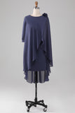 Bainha Scoop frisado até o joelho Chiffon mãe do vestido da noiva