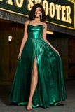 Brilhante A-line Dark Green Corset Prom Dress com Fenda