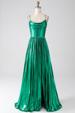A-line Dark Green Corset Prom Dress com Fenda