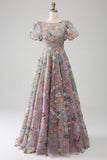 Mauve Ball-Gown/Princess Bordado Vestido de Baile com mangas curtas