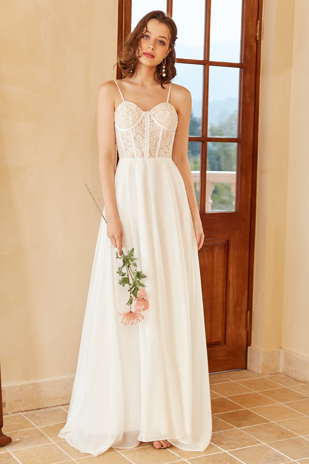 Branco Decote Em Coração Linha-A Longos Vestido De Noiva Simples