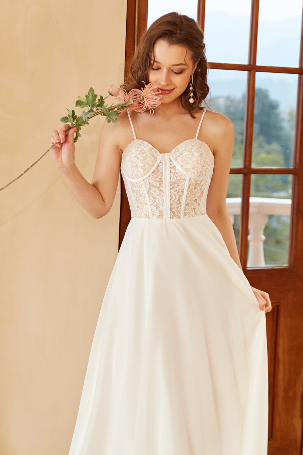 Branco Decote Em Coração Linha-A Longos Vestido De Noiva Simples