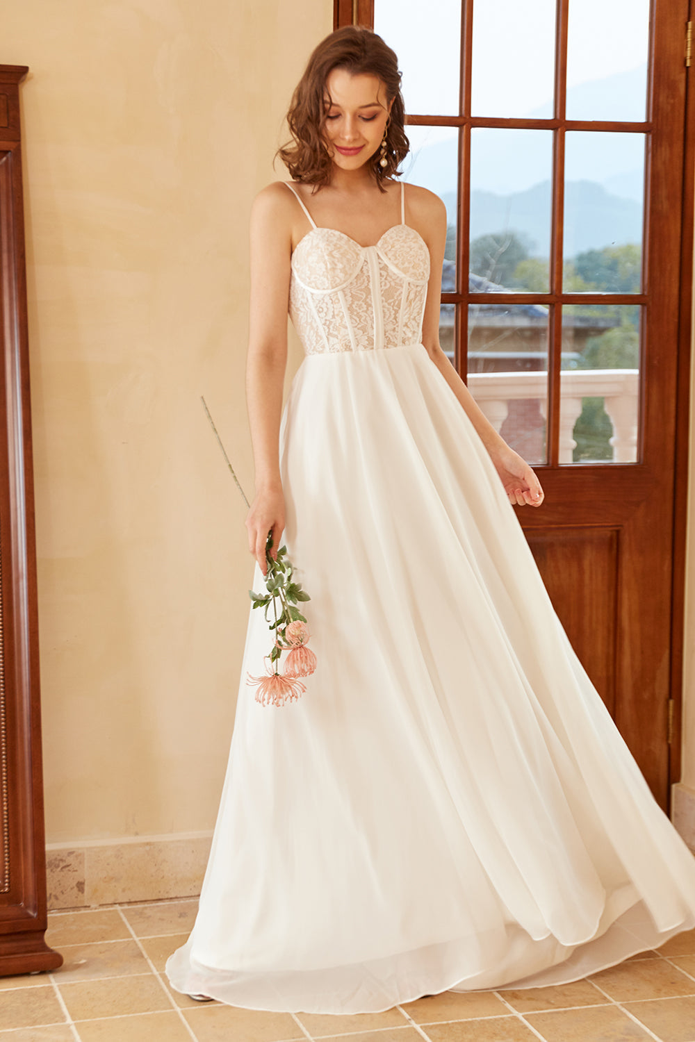 Branco Decote Em Coração Linha-A Longos Vestido De Noiva Simples