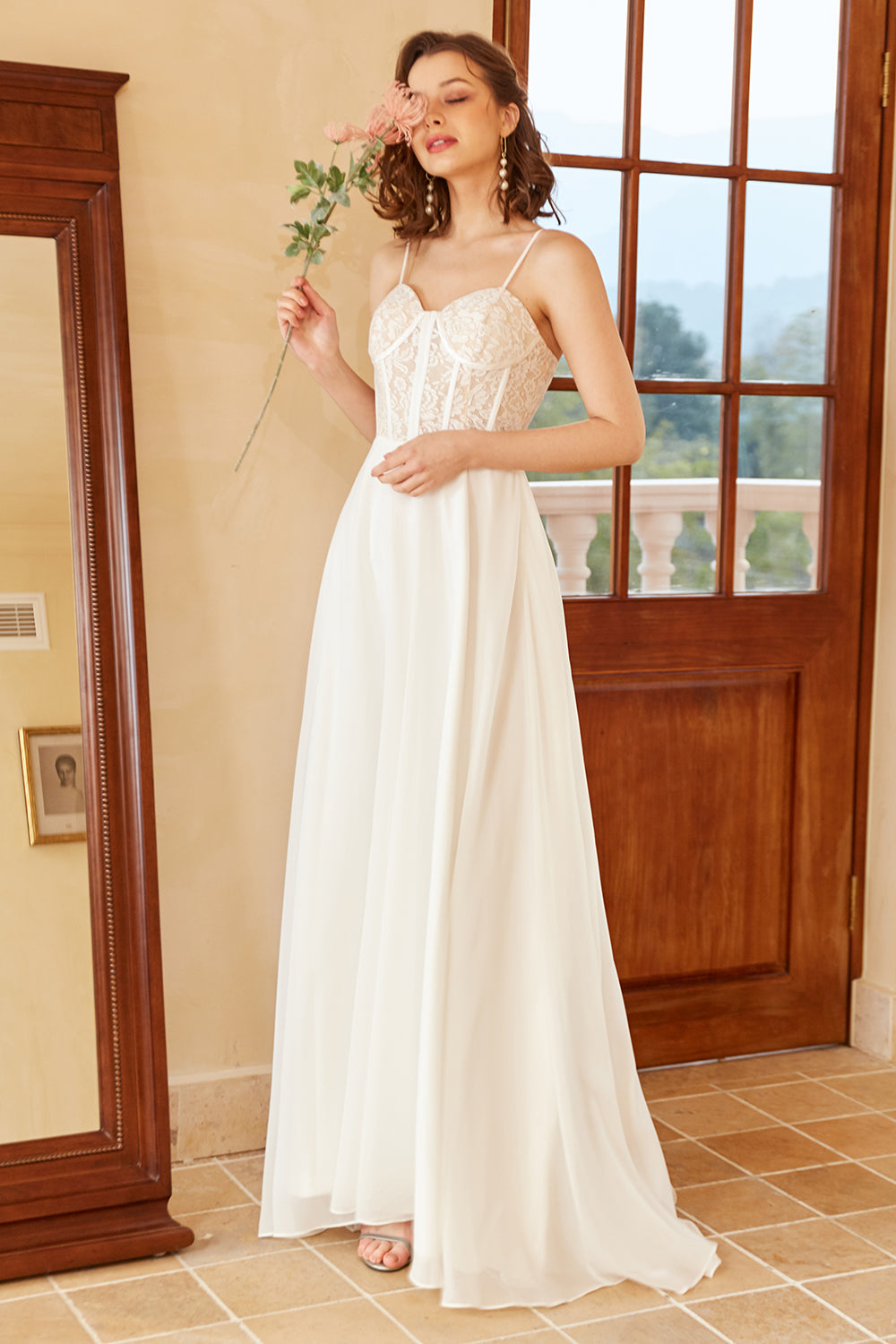 Branco Decote Em Coração Linha-A Longos Vestido De Noiva Simples
