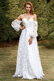 Vestido de noiva de organza branca fora do ombro
