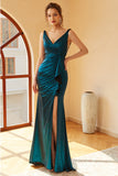 Pavão Azul Ruched Longo Vestido de baile