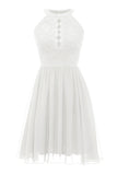 Halter Pescoço Vestido de Renda Da Marinha