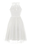 Halter Pescoço Vestido de Renda Da Marinha