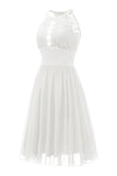 Halter Pescoço Vestido de Renda Da Marinha