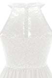 Halter Pescoço Vestido de Renda Da Marinha