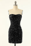Vestido de coquetel bodycon de lantejoulas pretas