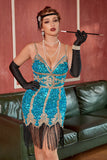 Vestido de Gatsby curto de Gatsby 1920 do Lago Azul com Franjas