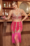Duas peças Fuchsia Gatsby 1920 Flapper Dress With Fringes