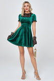 Vestidos de veludo com renda verde escuro