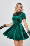 Vestidos de veludo com renda verde escuro