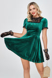 Vestidos de veludo com renda verde escuro