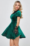 Vestidos de veludo com renda verde escuro