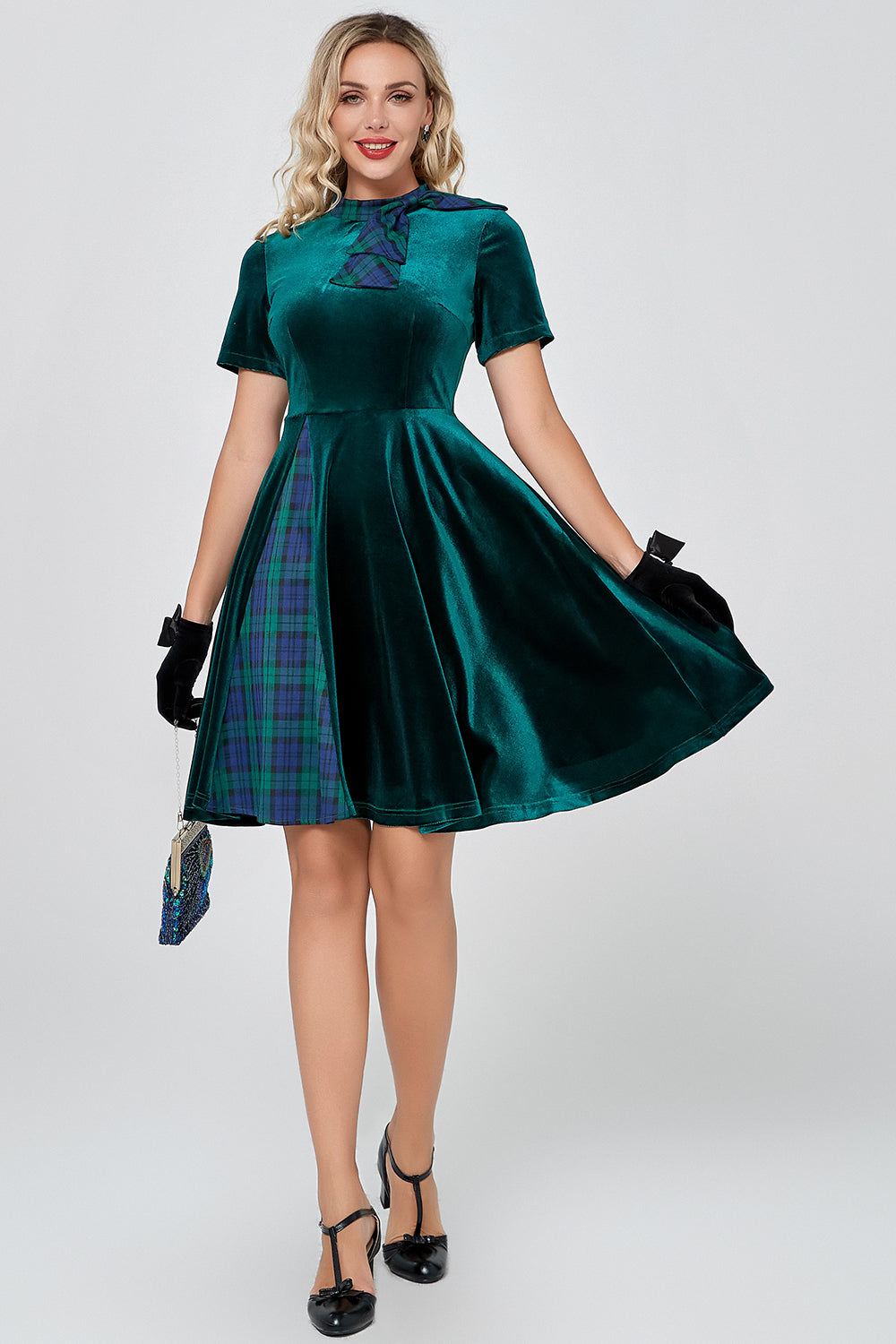 Vestido vintage de veludo verde escuro