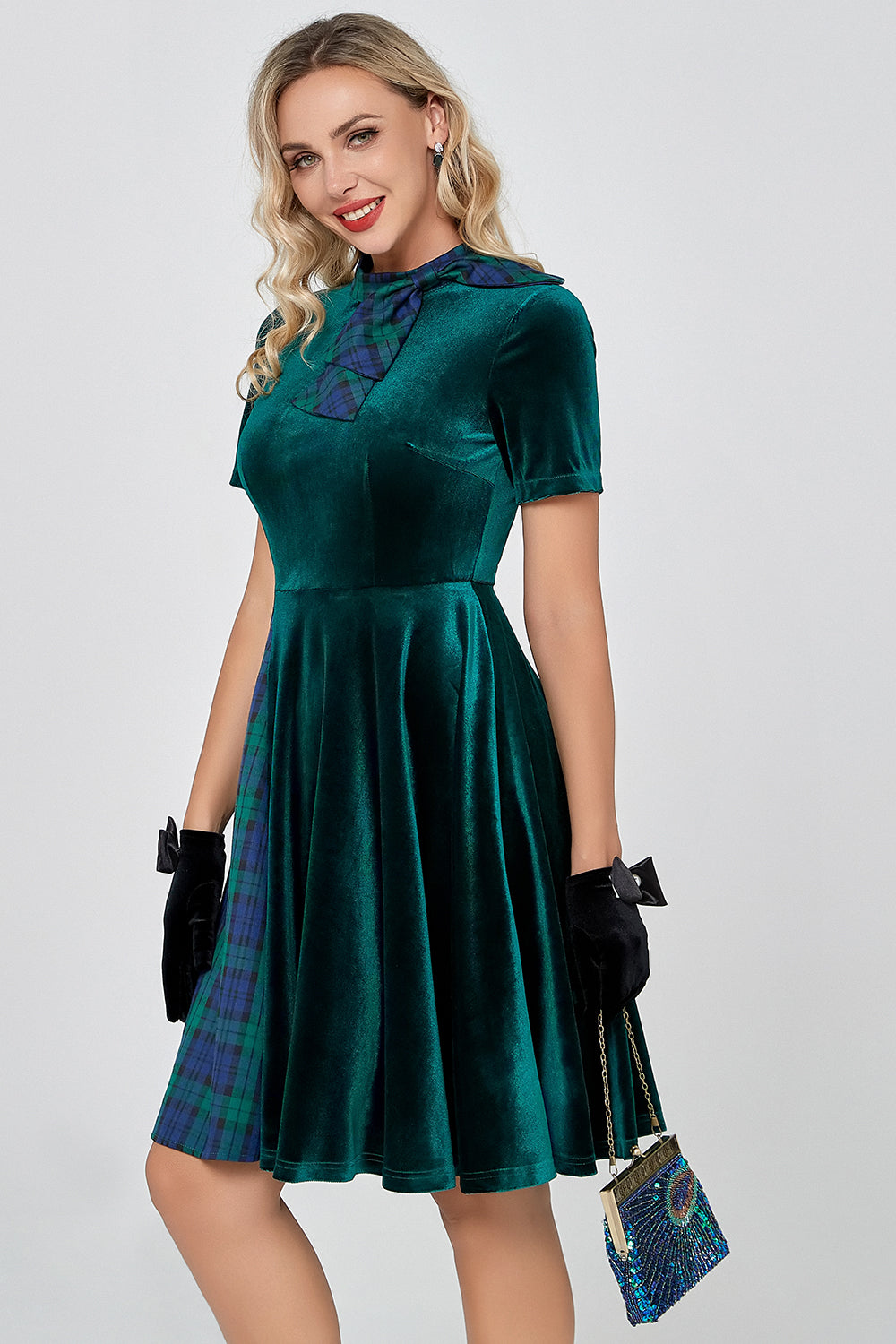 Vestido vintage de veludo verde escuro