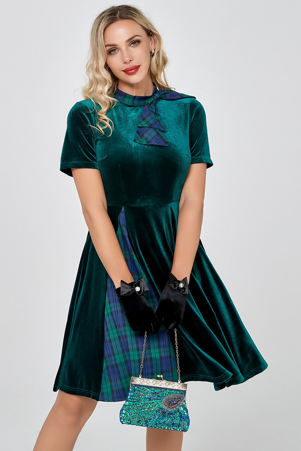 Vestido vintage de veludo verde escuro