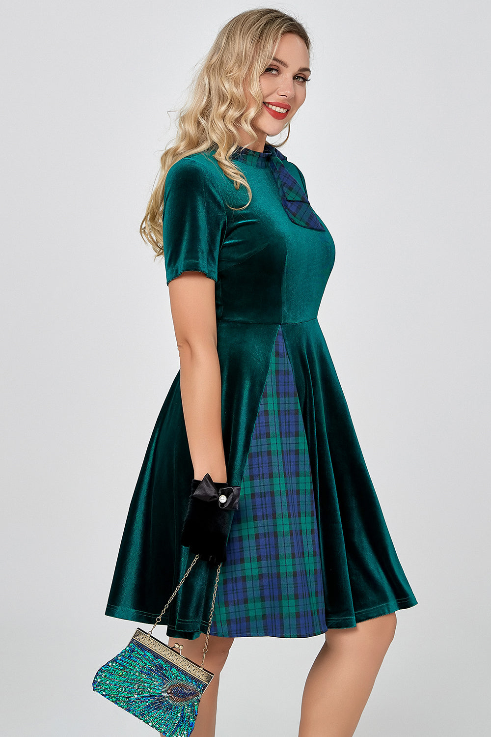 Vestido vintage de veludo verde escuro
